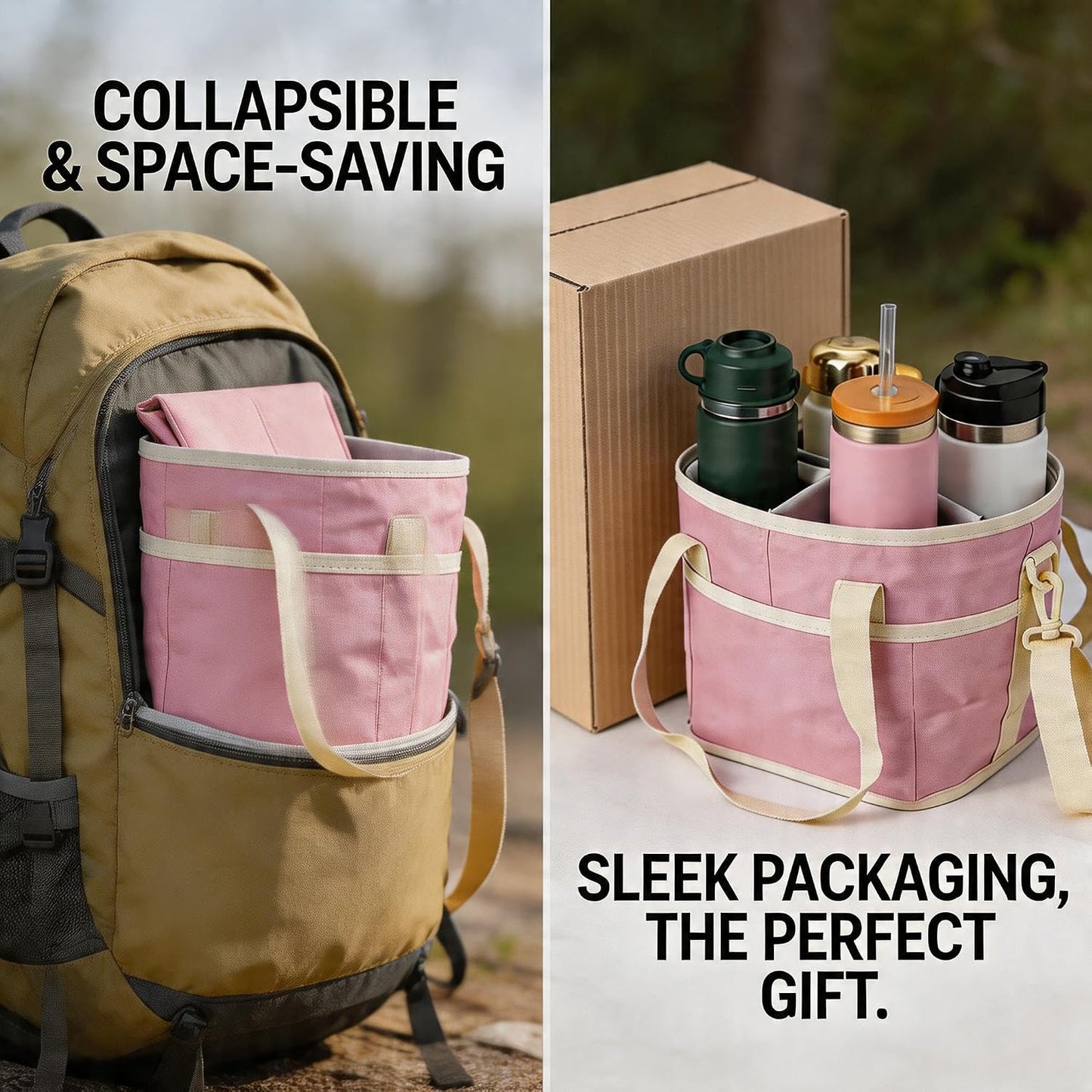 4 Compartment Insulated Drink Carrier Bag with Strap for Travel | Black Insulated Fabric Holder. Adjustable Strap. Ideal for Car Picnic. Reusable and Leakproof. Fits 4 Tumblers