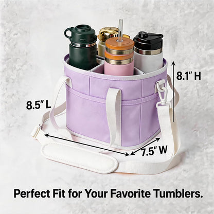4 Compartment Insulated Drink Carrier Bag with Strap for Travel | Black Insulated Fabric Holder. Adjustable Strap. Ideal for Car Picnic. Reusable and Leakproof. Fits 4 Tumblers