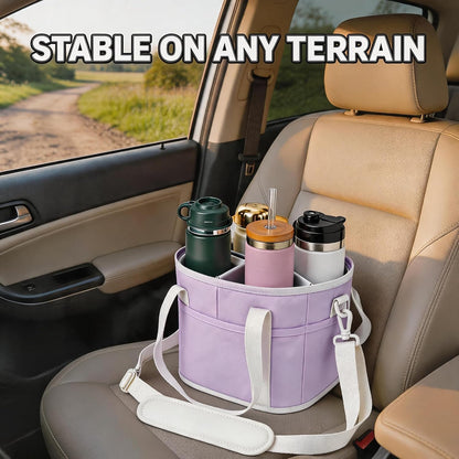 4 Compartment Insulated Drink Carrier Bag with Strap for Travel | Black Insulated Fabric Holder. Adjustable Strap. Ideal for Car Picnic. Reusable and Leakproof. Fits 4 Tumblers