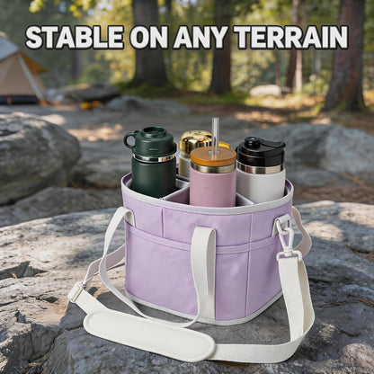 4 Compartment Insulated Drink Carrier Bag with Strap for Travel | Black Insulated Fabric Holder. Adjustable Strap. Ideal for Car Picnic. Reusable and Leakproof. Fits 4 Tumblers