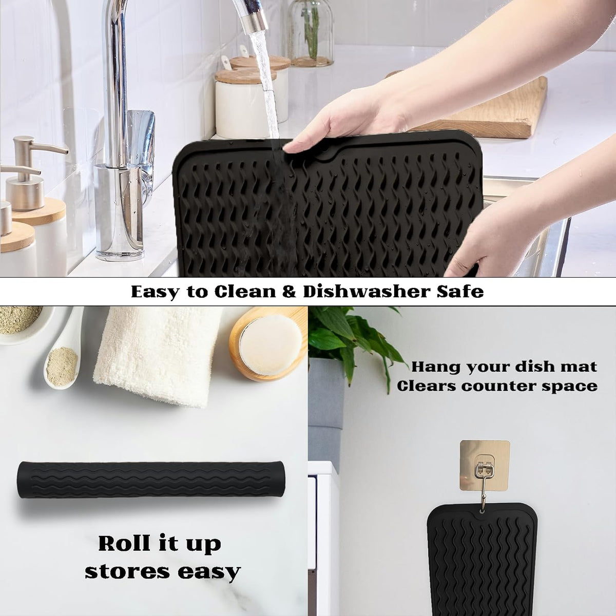 4-in-1 Silicone Mat: Air Fryer & Coffee Maker, 12"x12", Black