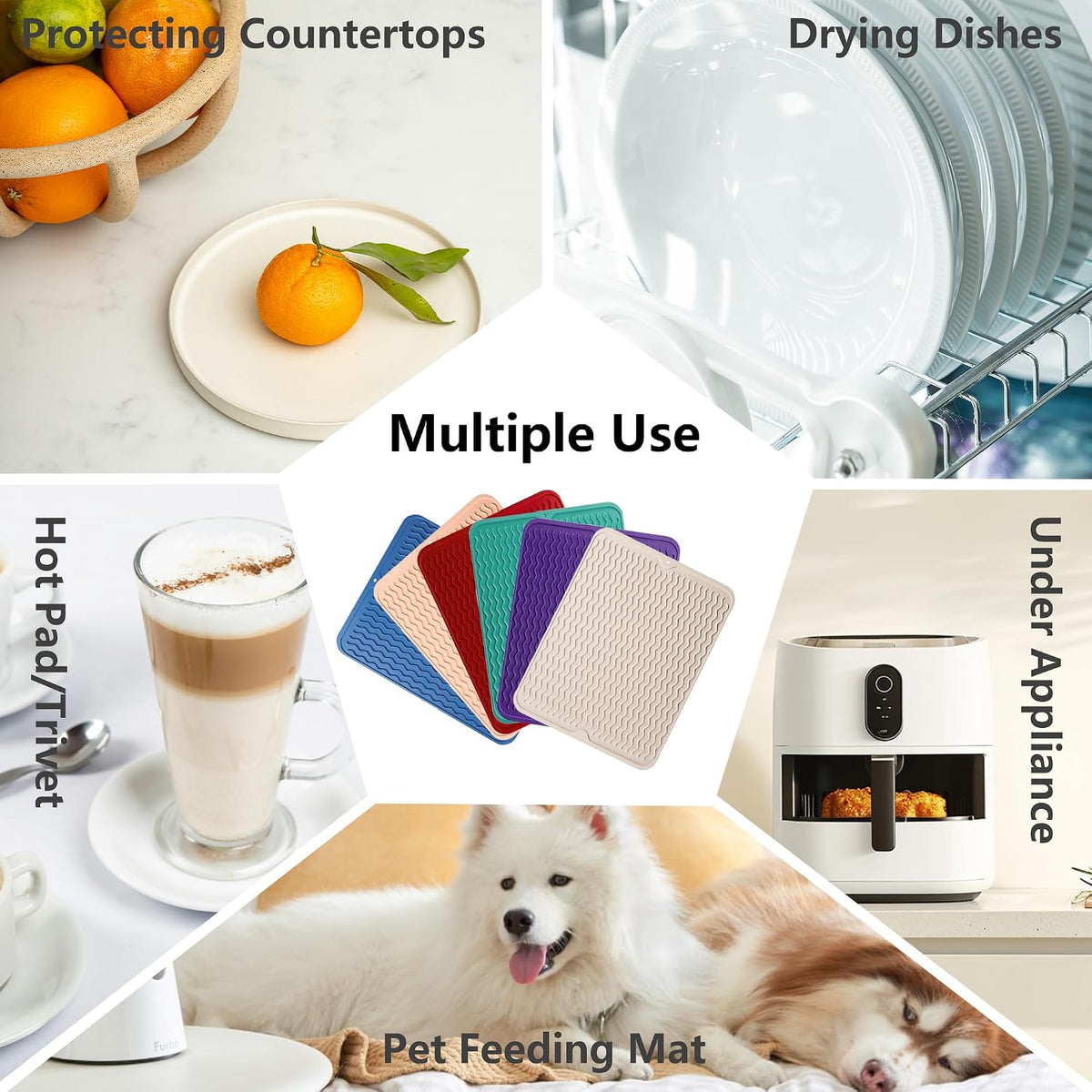 4-in-1 Silicone Mat: Air Fryer & Coffee Maker, 12"x12", Black