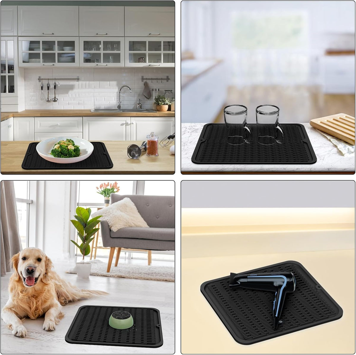 4-in-1 Silicone Mat: Air Fryer & Coffee Maker, 12"x12", Black