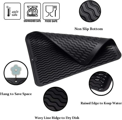 4-in-1 Silicone Mat: Air Fryer & Coffee Maker, 12"x12", Black