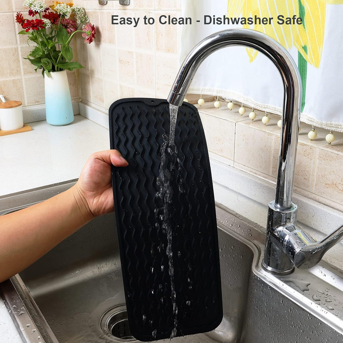 4-in-1 Silicone Mat: Air Fryer & Coffee Maker, 12"x12", Black