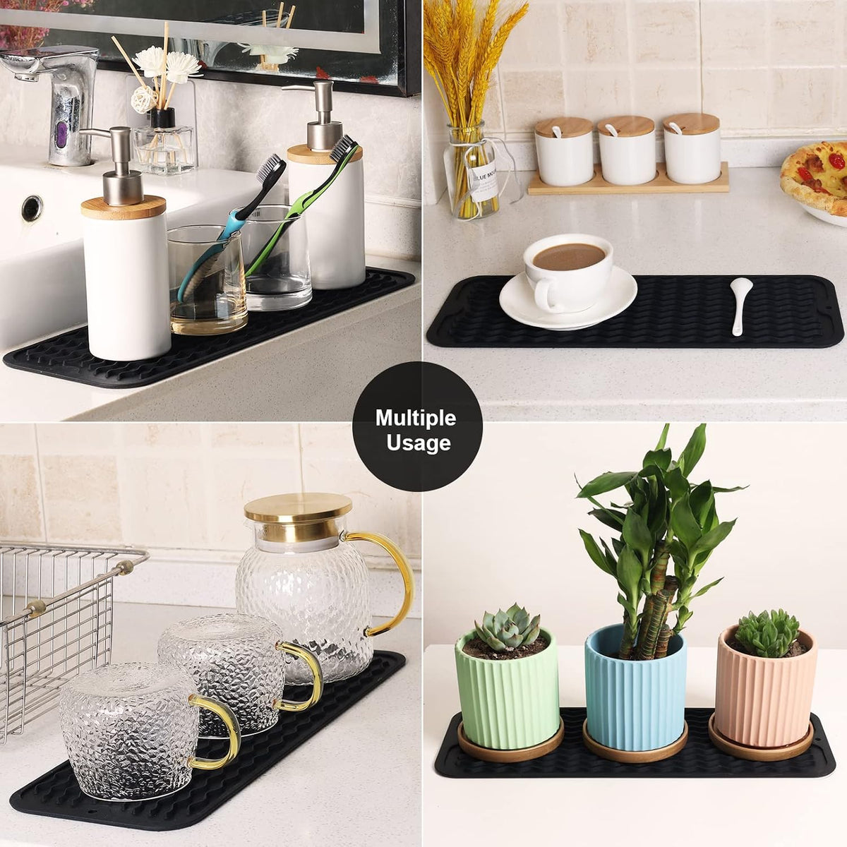 4-in-1 Silicone Mat: Air Fryer & Coffee Maker, 12"x12", Black