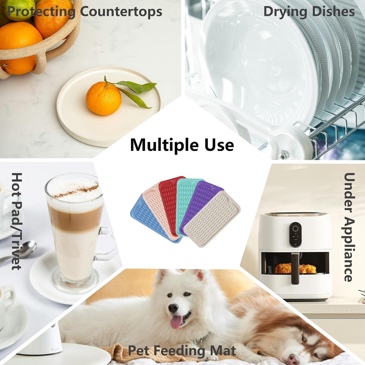 4-in-1 Silicone Mat: Air Fryer & Coffee Maker, 12"x12", Black