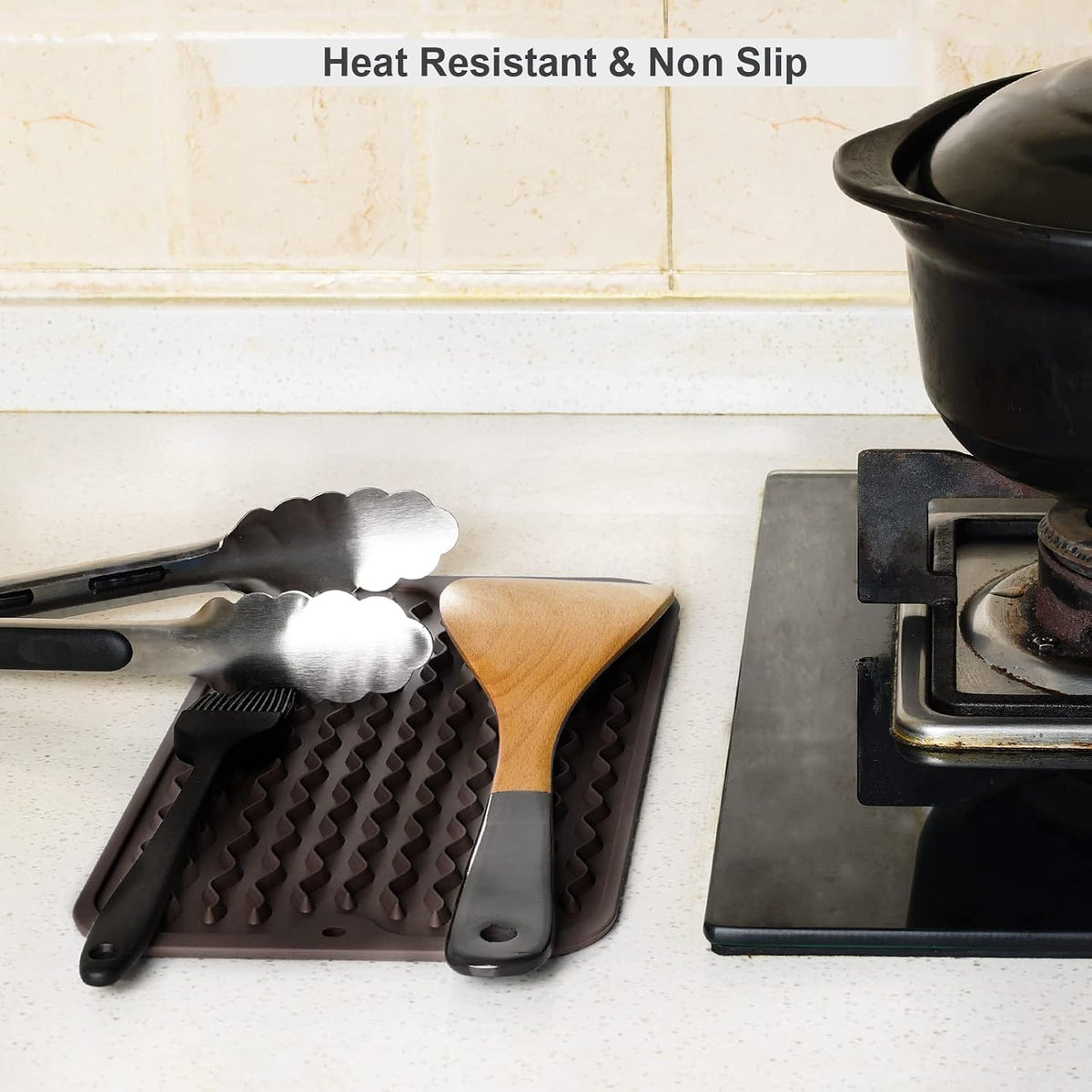 4-in-1 Silicone Mat: Air Fryer & Coffee Maker, 12"x12", Black