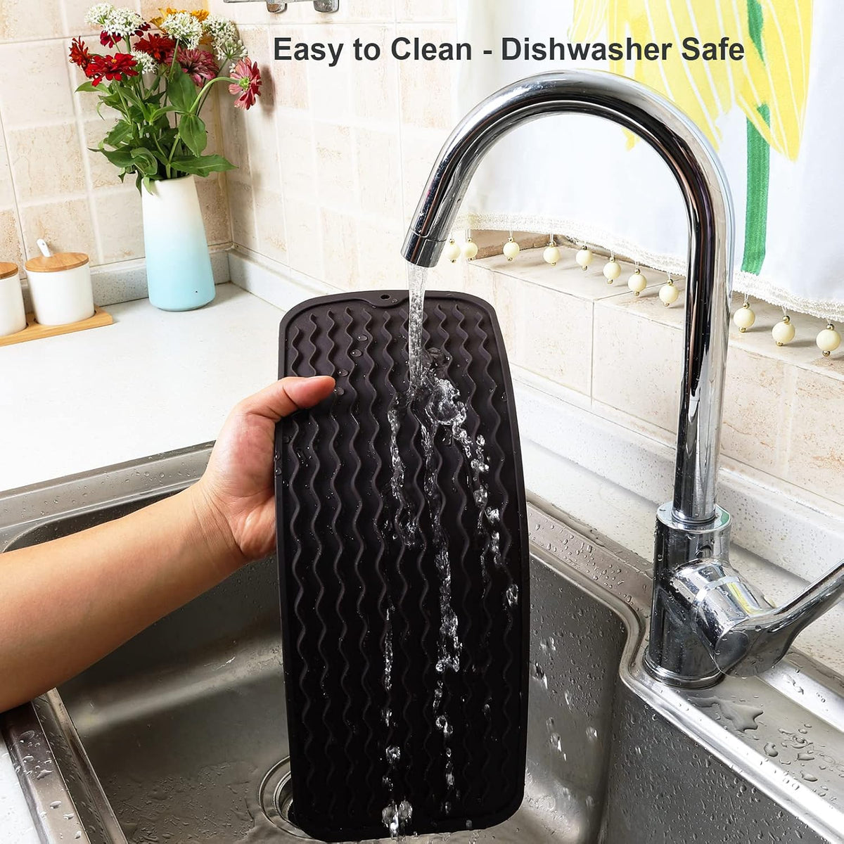 4-in-1 Silicone Mat: Air Fryer & Coffee Maker, 12"x12", Black