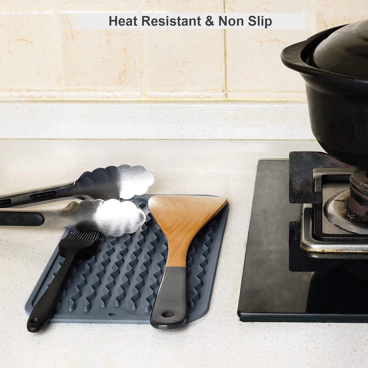 4-in-1 Silicone Mat: Air Fryer & Coffee Maker, 12"x12", Black