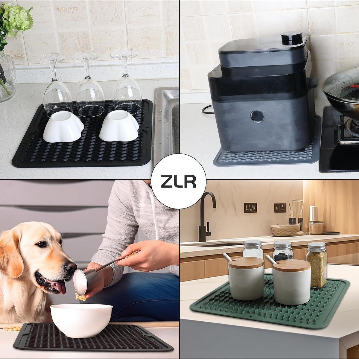 4-in-1 Silicone Mat: Air Fryer & Coffee Maker, 12"x12", Black