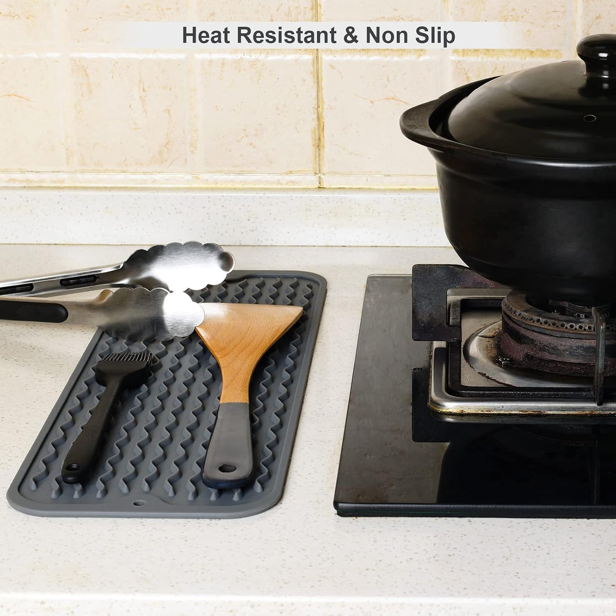 4-in-1 Silicone Mat: Air Fryer & Coffee Maker, 12"x12", Black