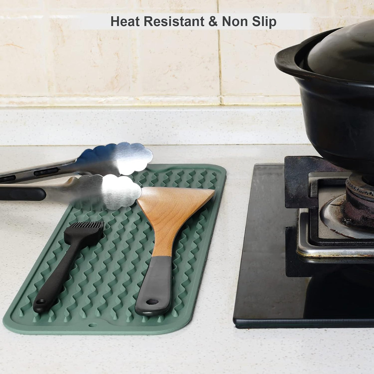 4-in-1 Silicone Mat: Air Fryer & Coffee Maker, 12"x12", Black