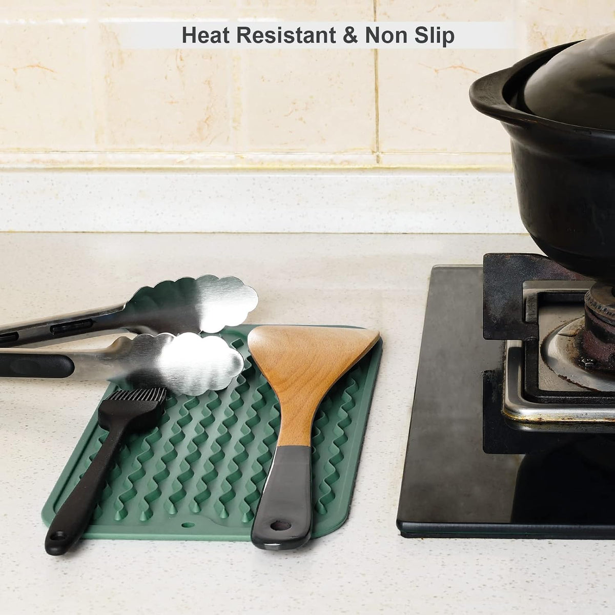 4-in-1 Silicone Mat: Air Fryer & Coffee Maker, 12"x12", Black