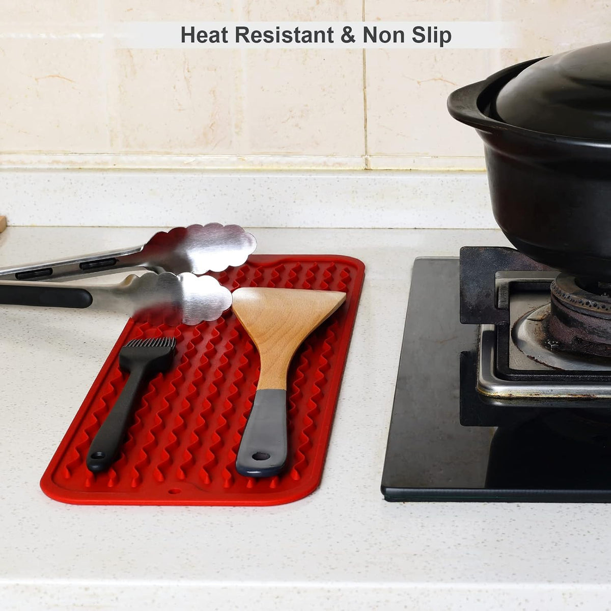 4-in-1 Silicone Mat: Air Fryer & Coffee Maker, 12"x12", Black