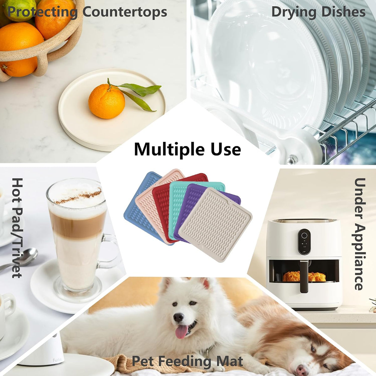 4-in-1 Silicone Mat: Air Fryer & Coffee Maker, 12"x12", Black