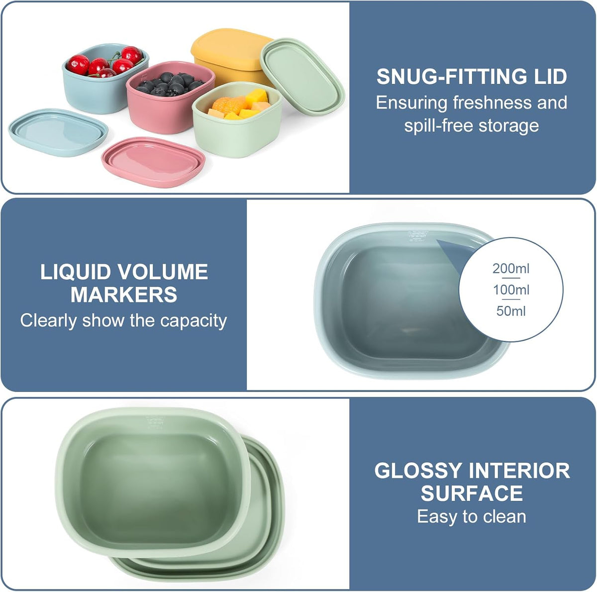 6 pcs 10 oz Silicone Snack Containers for Kids Small Food Containers with Lids, Fruit Containers for Lunch, Stackable Lunch Containers for Kids, Daycare, School and Travel
