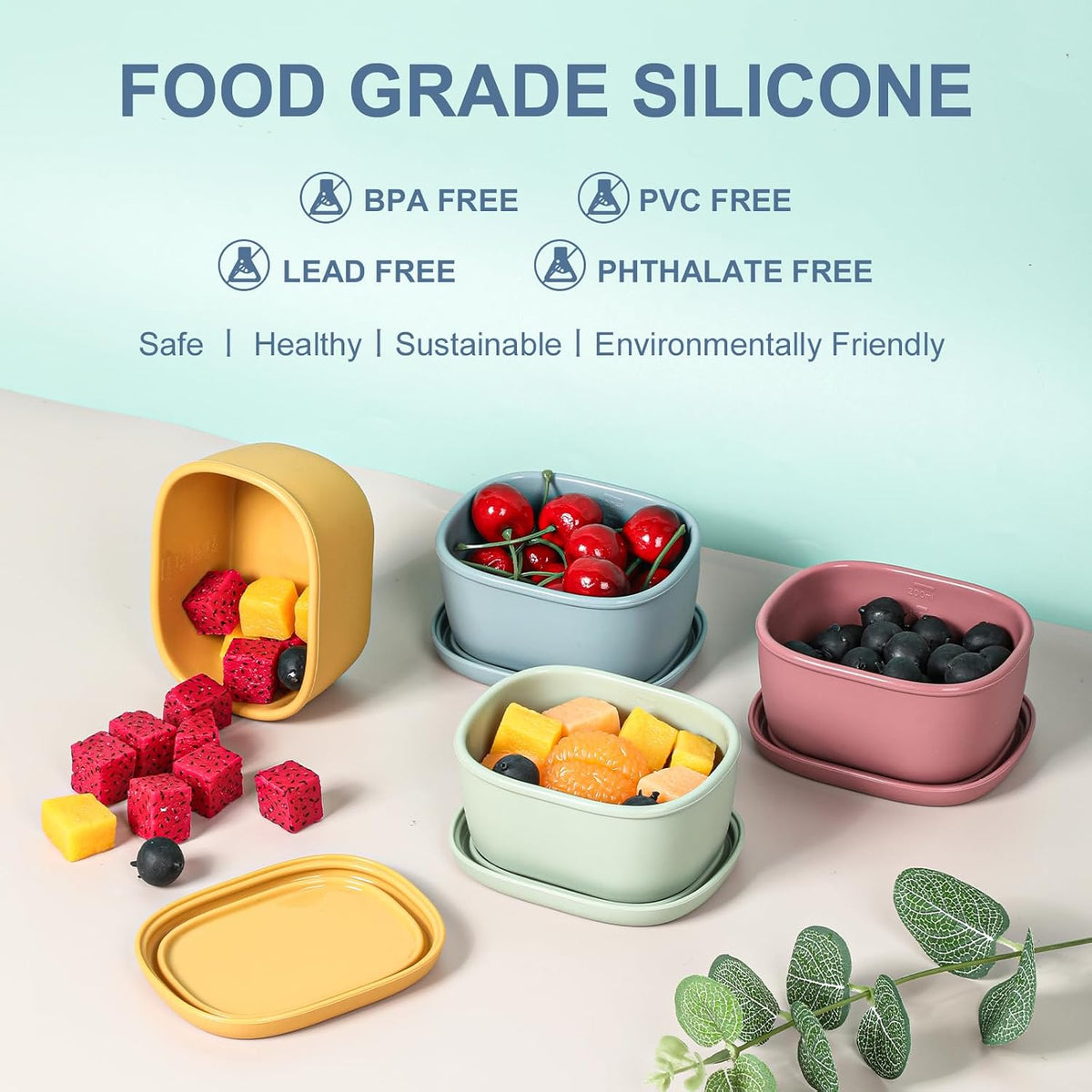 6 pcs 10 oz Silicone Snack Containers for Kids Small Food Containers with Lids, Fruit Containers for Lunch, Stackable Lunch Containers for Kids, Daycare, School and Travel