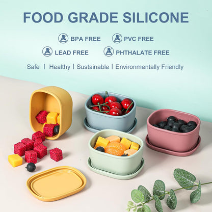 6 pcs 10 oz Silicone Snack Containers for Kids Small Food Containers with Lids, Fruit Containers for Lunch, Stackable Lunch Containers for Kids, Daycare, School and Travel
