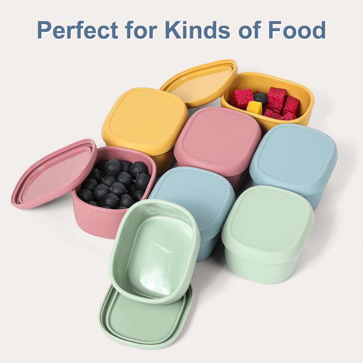 6 pcs 10 oz Silicone Snack Containers for Kids Small Food Containers with Lids, Fruit Containers for Lunch, Stackable Lunch Containers for Kids, Daycare, School and Travel