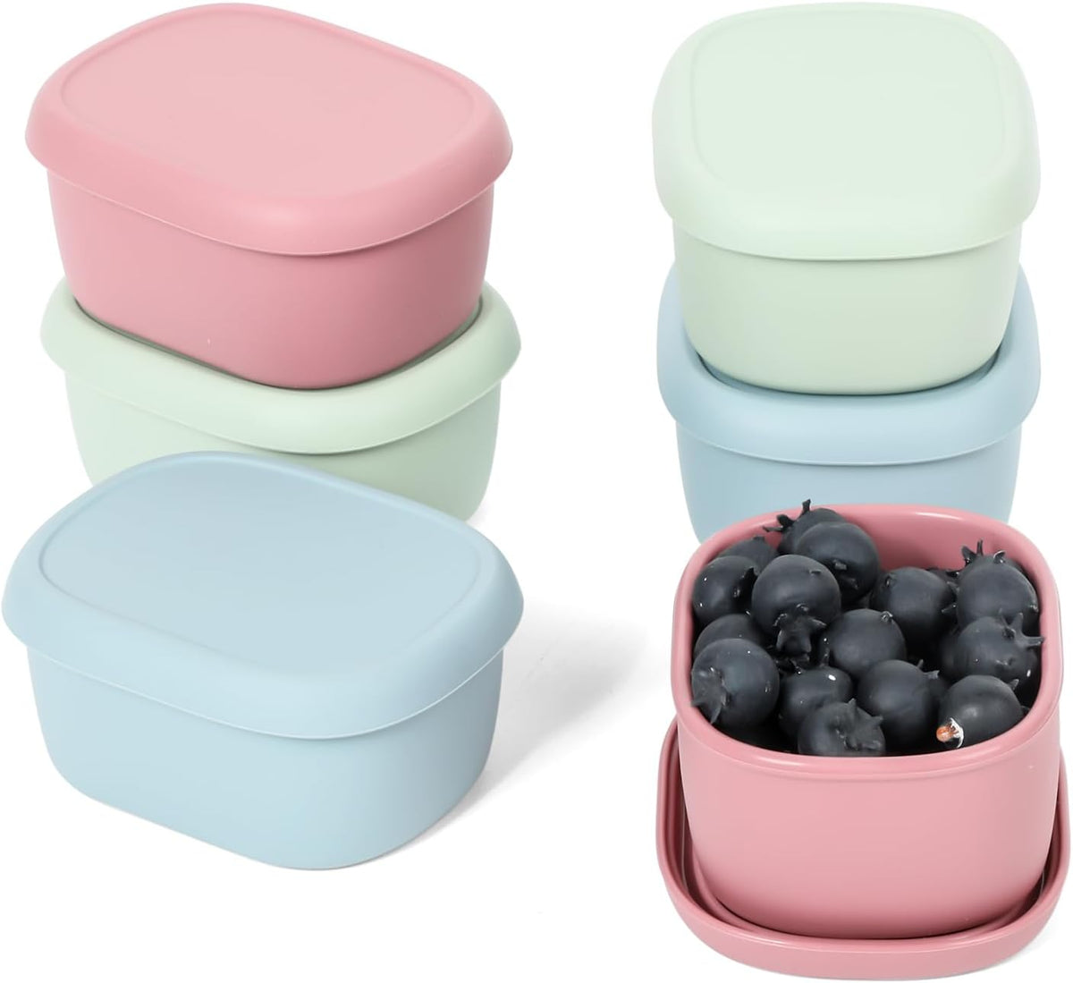 6 pcs 10 oz Silicone Snack Containers for Kids Small Food Containers with Lids, Fruit Containers for Lunch, Stackable Lunch Containers for Kids, Daycare, School and Travel