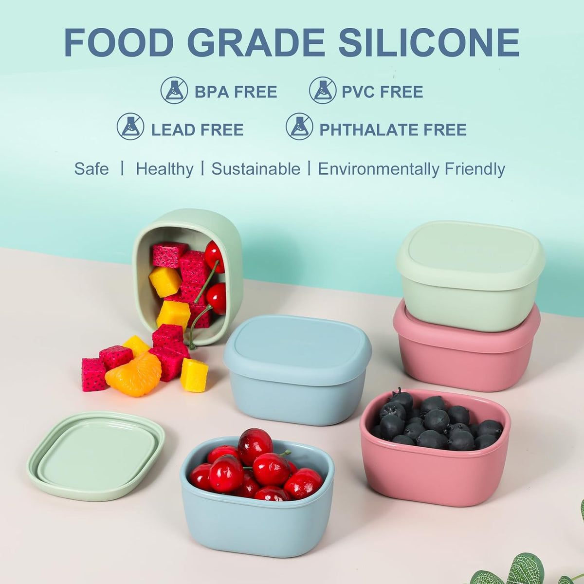 6 pcs 10 oz Silicone Snack Containers for Kids Small Food Containers with Lids, Fruit Containers for Lunch, Stackable Lunch Containers for Kids, Daycare, School and Travel