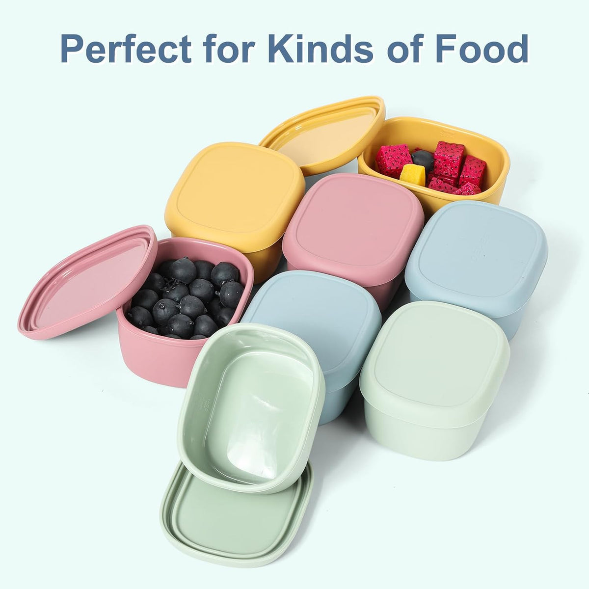 6 pcs 10 oz Silicone Snack Containers for Kids Small Food Containers with Lids, Fruit Containers for Lunch, Stackable Lunch Containers for Kids, Daycare, School and Travel