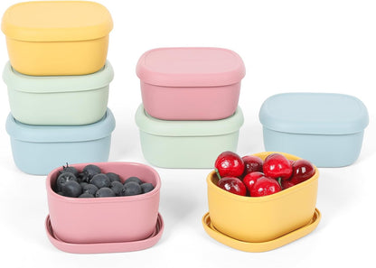 6 pcs 10 oz Silicone Snack Containers for Kids Small Food Containers with Lids, Fruit Containers for Lunch, Stackable Lunch Containers for Kids, Daycare, School and Travel