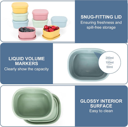 6 pcs 10 oz Silicone Snack Containers for Kids Small Food Containers with Lids, Fruit Containers for Lunch, Stackable Lunch Containers for Kids, Daycare, School and Travel
