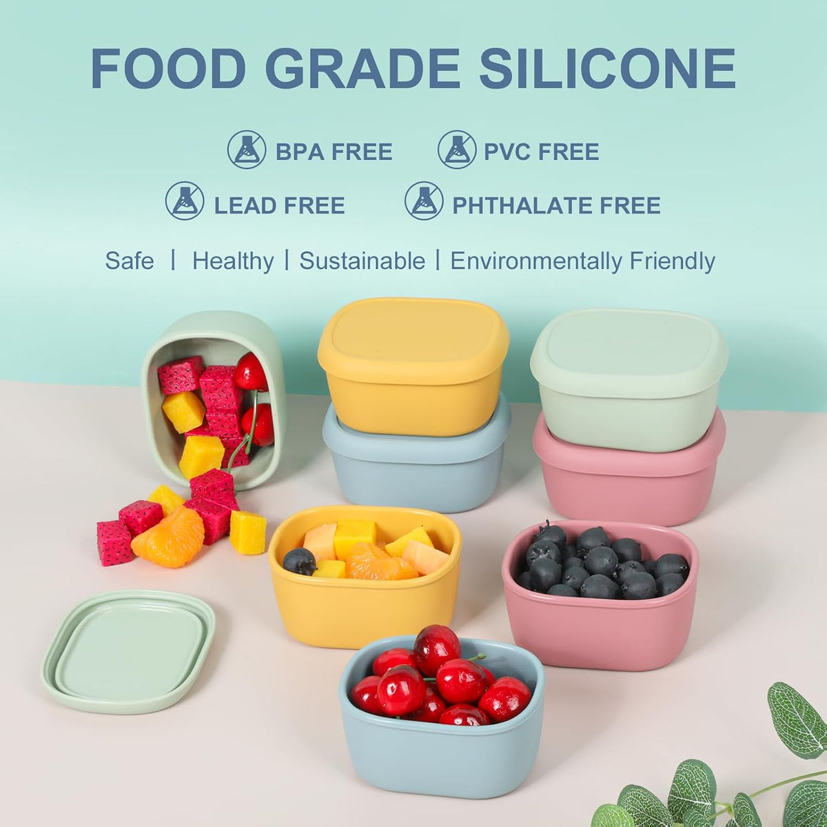 6 pcs 10 oz Silicone Snack Containers for Kids Small Food Containers with Lids, Fruit Containers for Lunch, Stackable Lunch Containers for Kids, Daycare, School and Travel