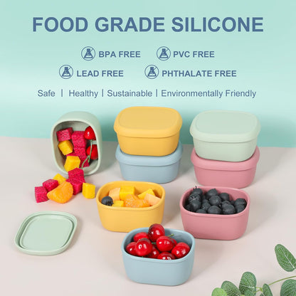 6 pcs 10 oz Silicone Snack Containers for Kids Small Food Containers with Lids, Fruit Containers for Lunch, Stackable Lunch Containers for Kids, Daycare, School and Travel