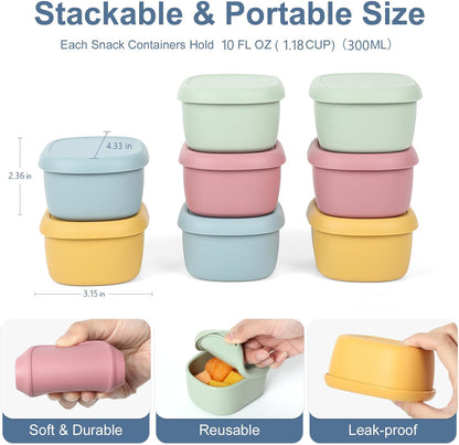 6 pcs 10 oz Silicone Snack Containers for Kids Small Food Containers with Lids, Fruit Containers for Lunch, Stackable Lunch Containers for Kids, Daycare, School and Travel