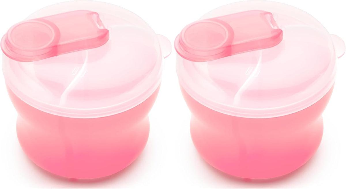 Formula Dispenser for Baby Bottle Feeding On The Go, Easy-Pour Spout for Powdered Formula & Cereal, 3 Compartments, 9 Ounce, Pink (Pack of 2)