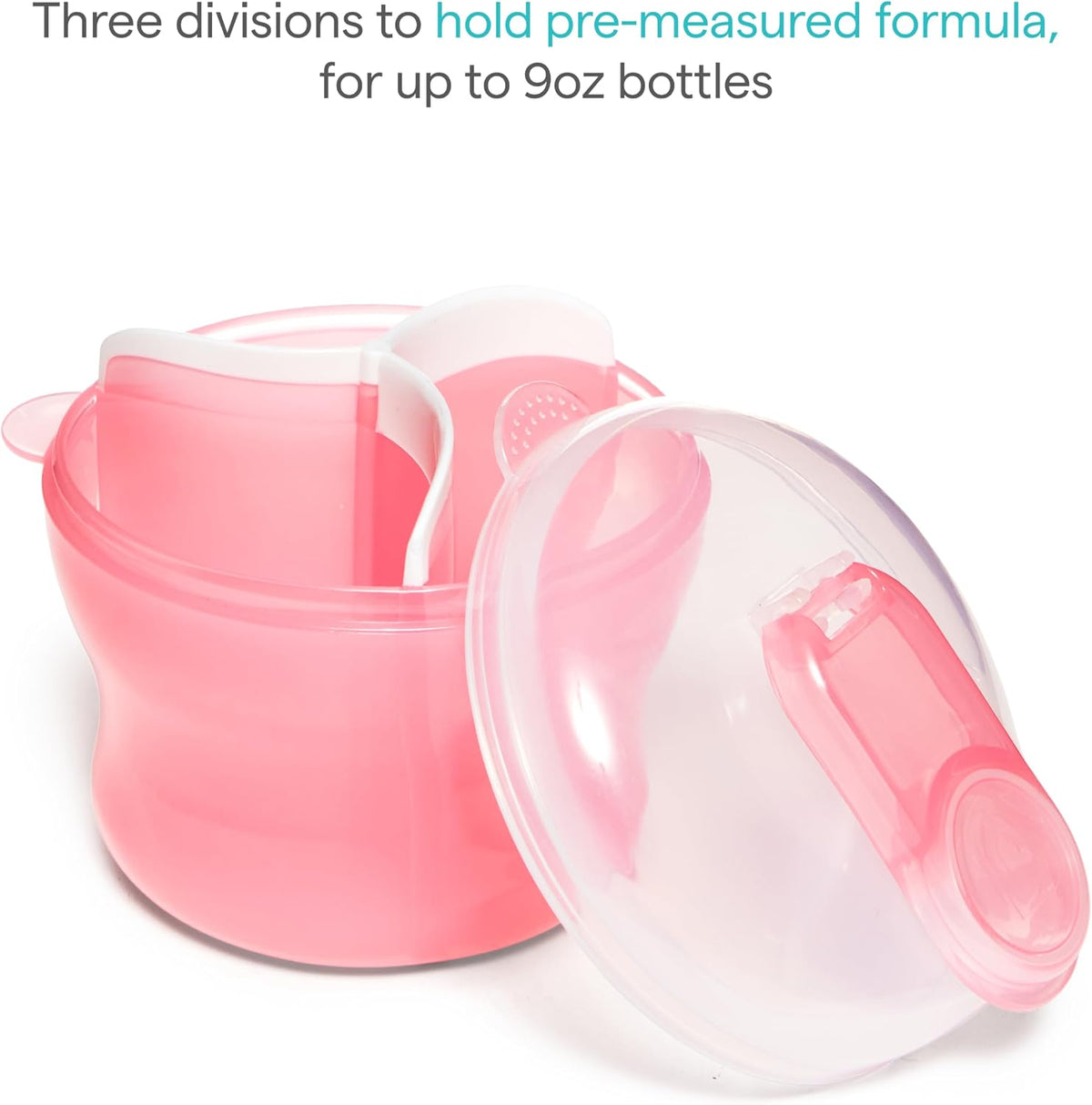 Formula Dispenser for Baby Bottle Feeding On The Go, Easy-Pour Spout for Powdered Formula & Cereal, 3 Compartments, 9 Ounce, Pink (Pack of 2)