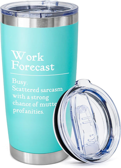 Funny Work Forecast Tumbler,Sarcastic Office Gifts for Coworkers Boss | 20oz Stainless Steel Travel Mug with Lid,Gag Birthday Cup,Mint Green