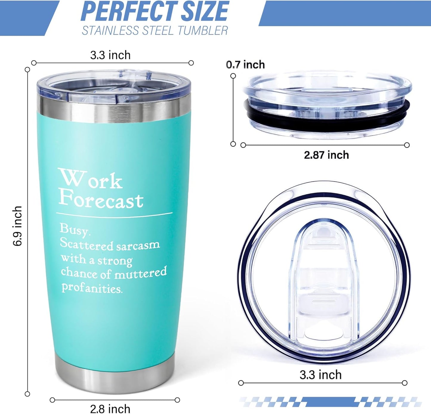 Funny Work Forecast Tumbler,Sarcastic Office Gifts for Coworkers Boss | 20oz Stainless Steel Travel Mug with Lid,Gag Birthday Cup,Mint Green