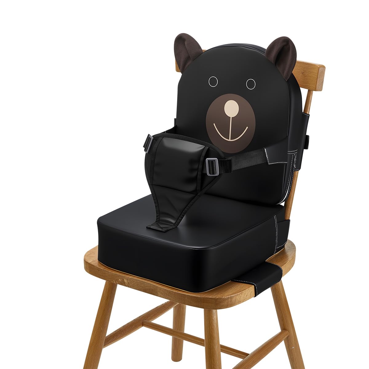 Toddler Booster Seat for Kitchen Chair with Backrest and Adjustable Strap (Black, OneSize)