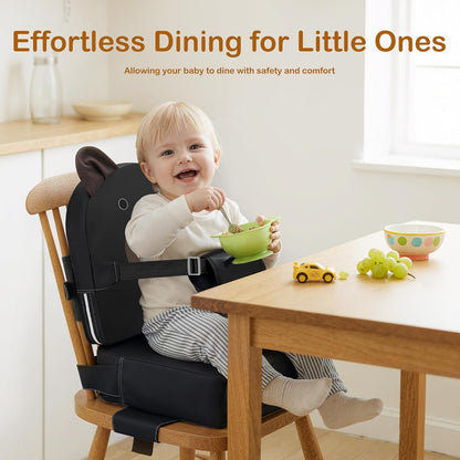Toddler Booster Seat for Kitchen Chair with Backrest and Adjustable Strap (Black, OneSize)