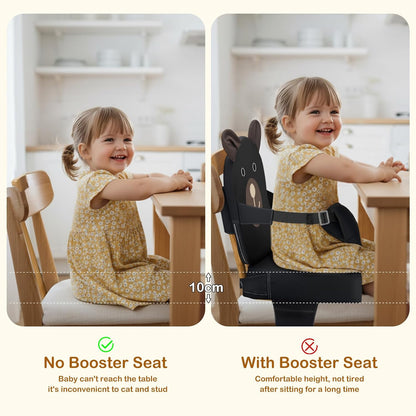 Toddler Booster Seat for Kitchen Chair with Backrest and Adjustable Strap (Black, OneSize)