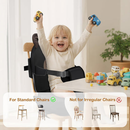 Toddler Booster Seat for Kitchen Chair with Backrest and Adjustable Strap (Black, OneSize)