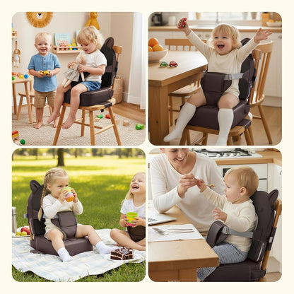 Toddler Booster Seat for Kitchen Chair with Backrest and Adjustable Strap (Black, OneSize)