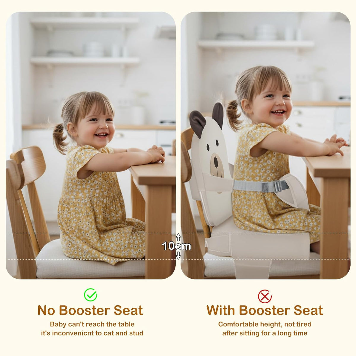 Toddler Booster Seat for Kitchen Chair with Backrest and Adjustable Strap (Black, OneSize)