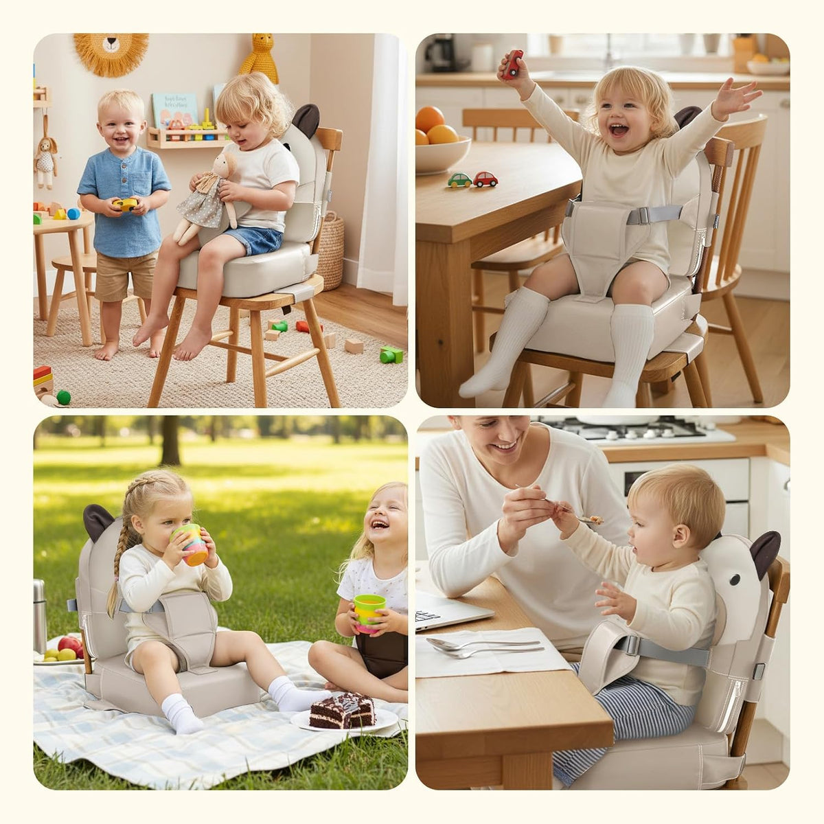 Toddler Booster Seat for Kitchen Chair with Backrest and Adjustable Strap (Black, OneSize)