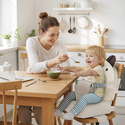 Toddler Booster Seat for Kitchen Chair with Backrest and Adjustable Strap (Black, OneSize)