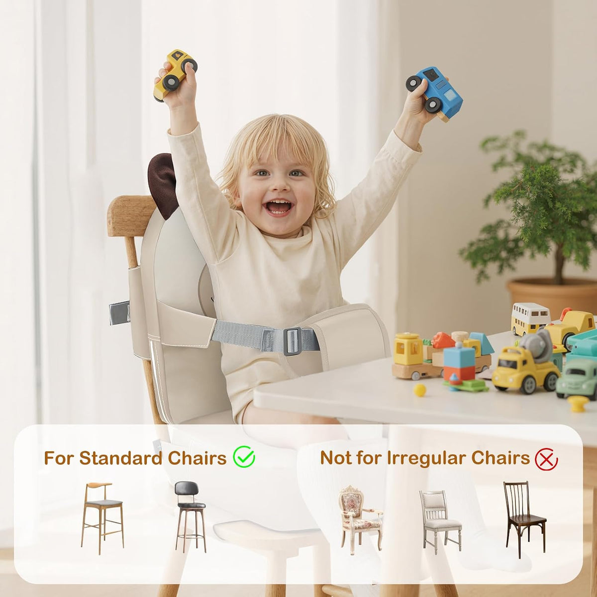 Toddler Booster Seat for Kitchen Chair with Backrest and Adjustable Strap (Black, OneSize)