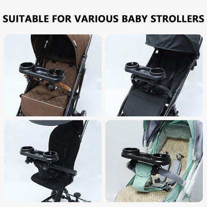 Stroller Snack Tray Attachment - Black Snack Tray for Stroller with Spill-Proof Cup Holders & Removable Dividers, Organizer for Baby Food and Drinks, for