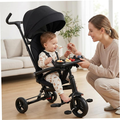 Stroller Snack Tray Attachment - Black Snack Tray for Stroller with Spill-Proof Cup Holders & Removable Dividers, Organizer for Baby Food and Drinks, for