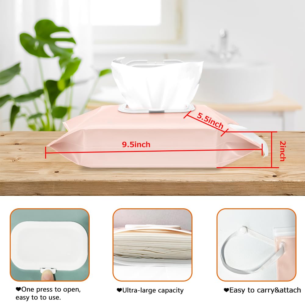 4 Packs Baby Wipes Dispenser,Portable Refillable Wipe Holder with Hanging Loop, Wet Wipes Container,Reusable Travel Baby Wipes Pouch for Indoor & Outdoor Using