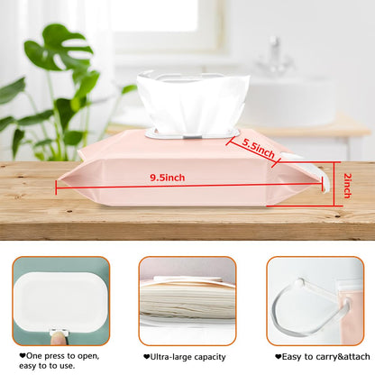 4 Packs Baby Wipes Dispenser,Portable Refillable Wipe Holder with Hanging Loop, Wet Wipes Container,Reusable Travel Baby Wipes Pouch for Indoor & Outdoor Using