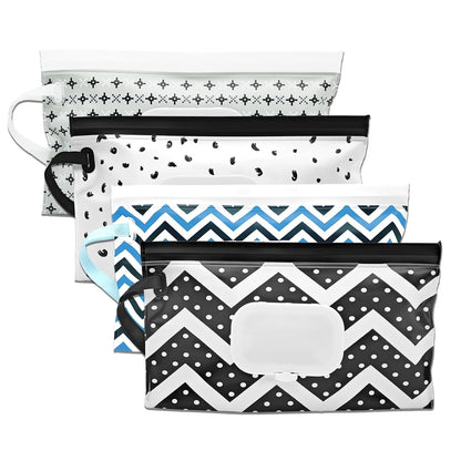 4 Packs Baby Wipes Dispenser,Portable Refillable Wipe Holder with Hanging Loop, Wet Wipes Container,Reusable Travel Baby Wipes Pouch for Indoor & Outdoor Using